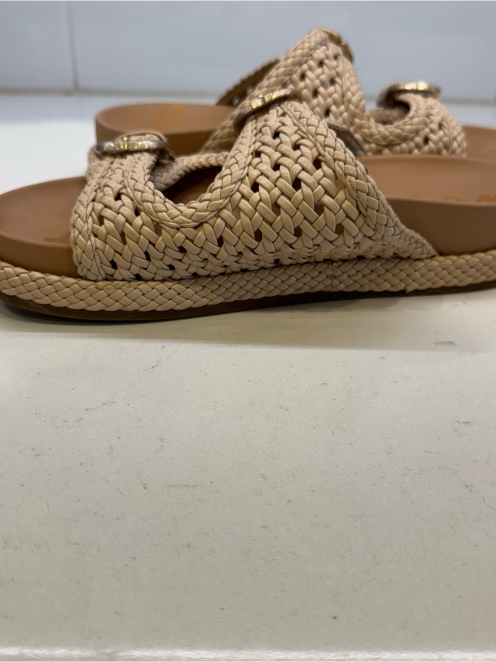 Sam Edelman Reid Woven Double Buckle Platform Slide Sandals Beige Size 8 - Picture 6 of 13